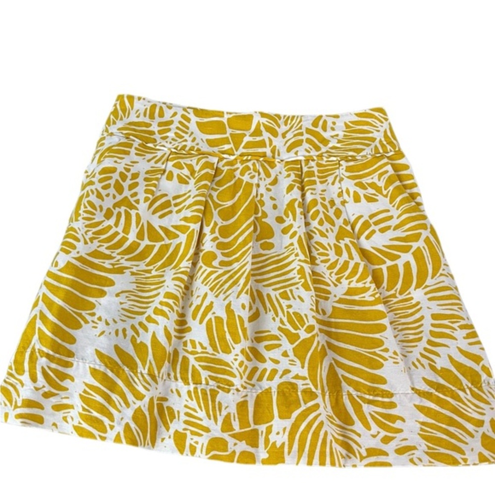 Loft Skirt Womens Size 6 A Line Yellow White Floral Palm Mini Pleats Zip (701)